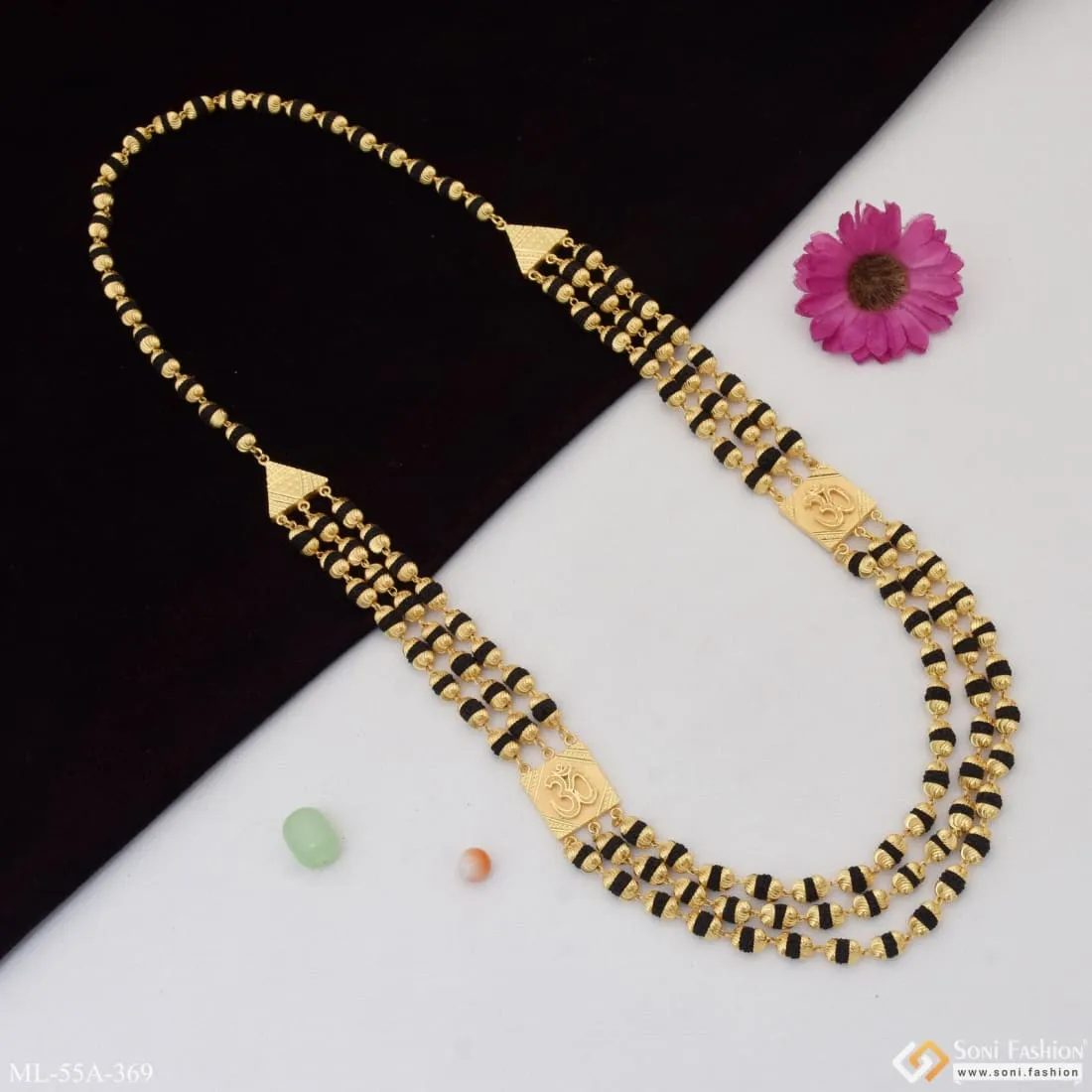 1 Gram Gold Plated 3 Line Best Quality Gold Plated Mala for Men - Style A369