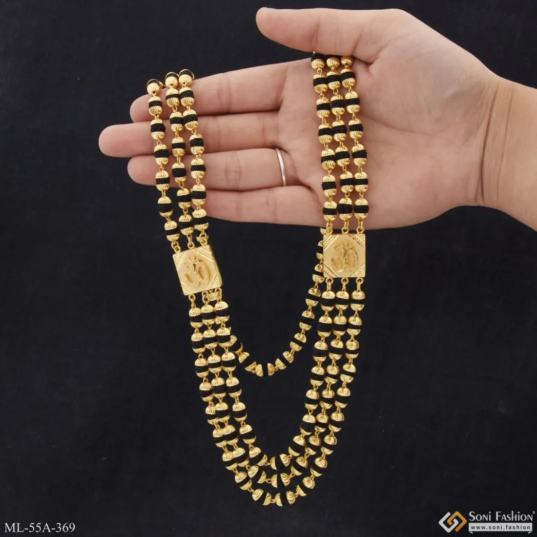 1 Gram Gold Plated 3 Line Best Quality Gold Plated Mala for Men - Style A369