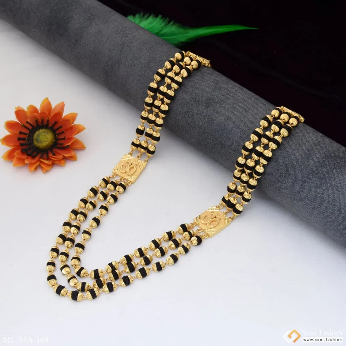 1 Gram Gold Plated 3 Line Best Quality Gold Plated Mala for Men - Style A369