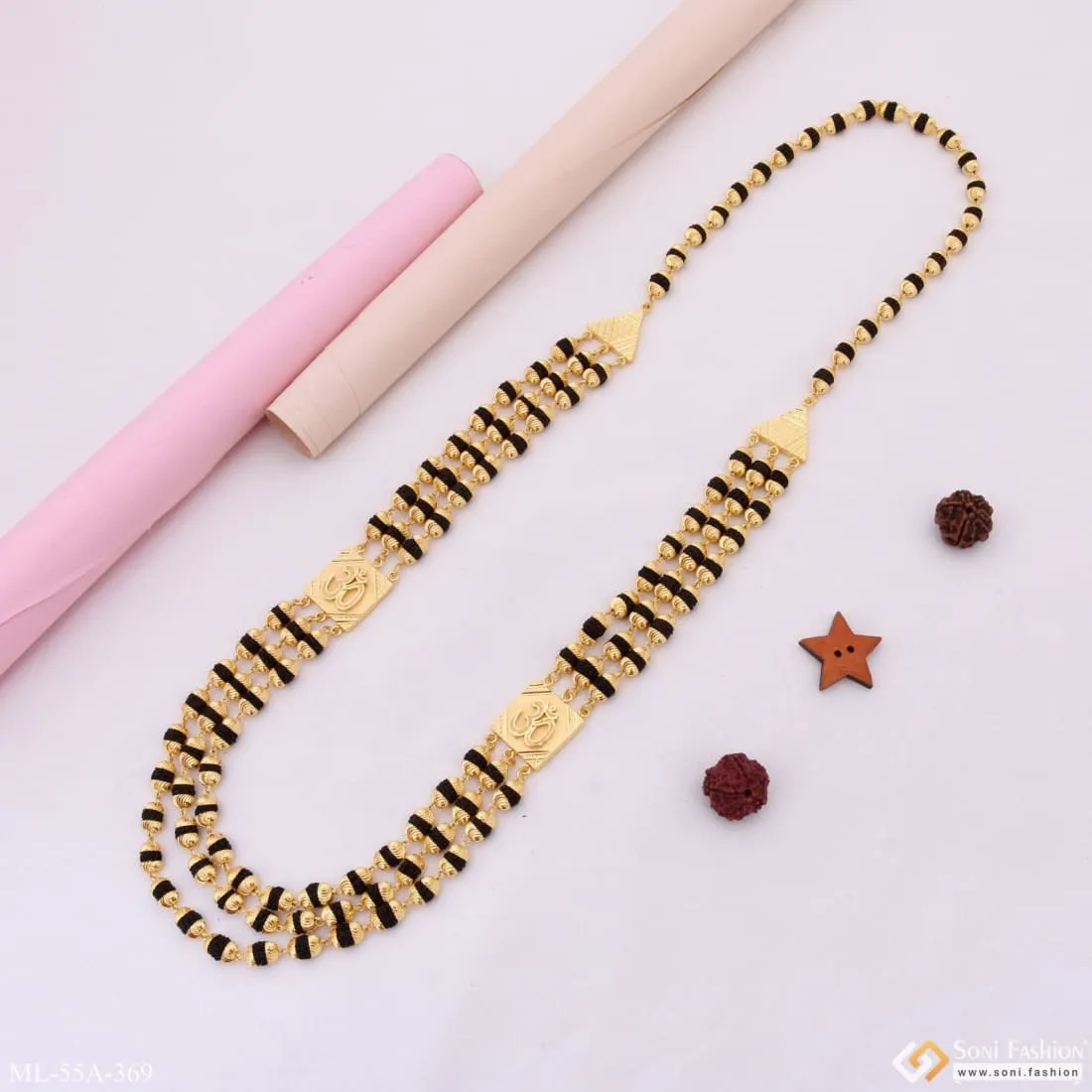 1 Gram Gold Plated 3 Line Best Quality Gold Plated Mala for Men - Style A369