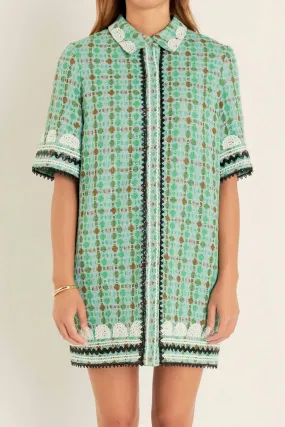 2.7 August Apparel - Boucle Mini Shirt Dress With Ric Rac Trim