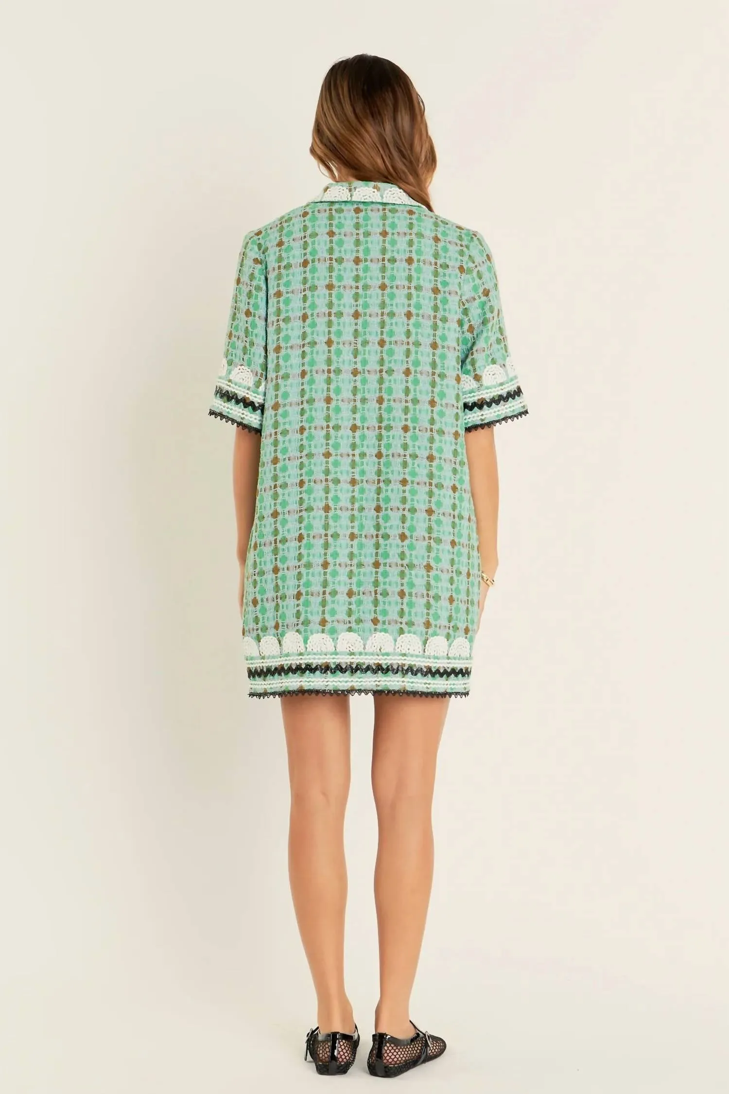 2.7 August Apparel - Boucle Mini Shirt Dress With Ric Rac Trim