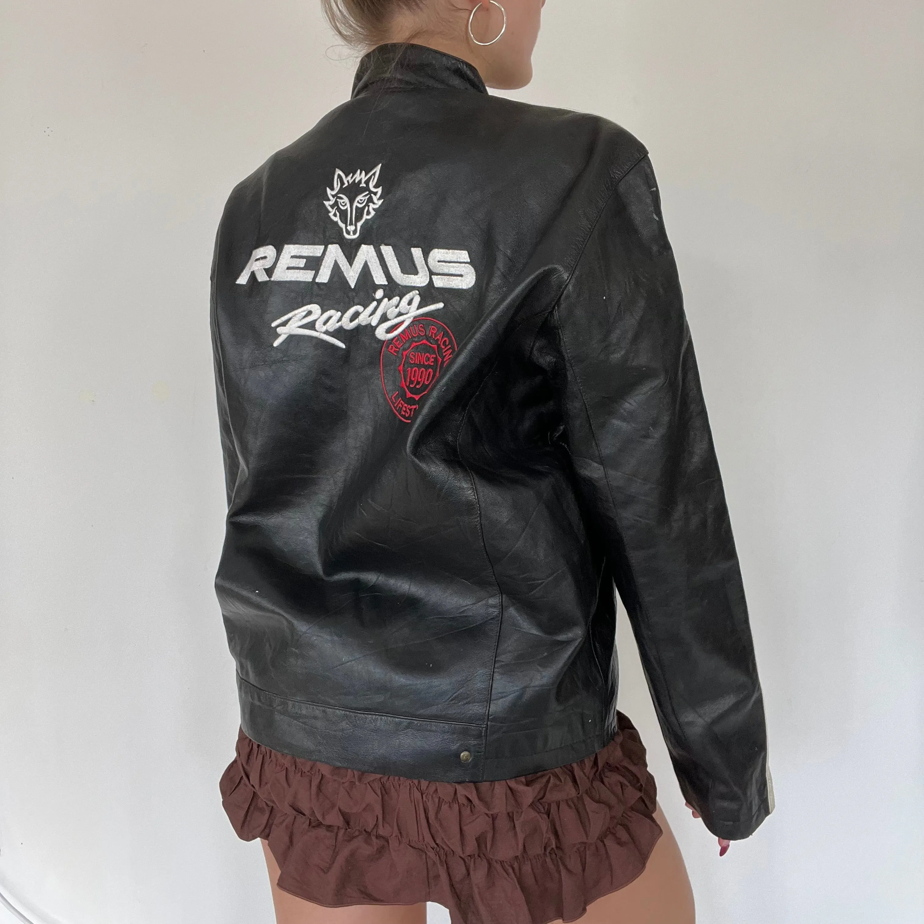 90s biker motorcycle leather jacket - Size L