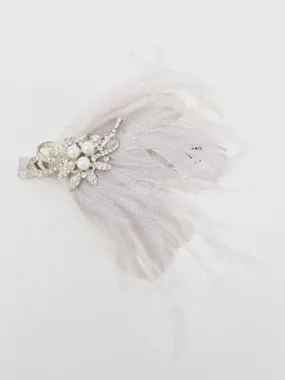 Amelia Silver Crystal & Pearl Feather Hair Clip