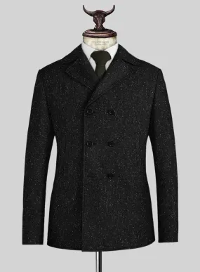 Black Flecks Donegal Tweed Pea Coat