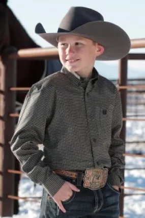 Boy's Geometric Print Button-Down Western Shirt - Olive