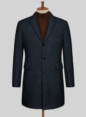 Deep Blue Herringbone Tweed Overcoat