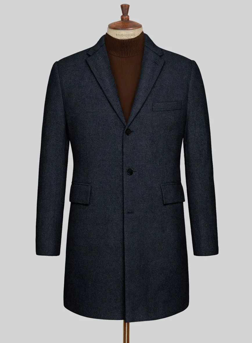 Deep Blue Herringbone Tweed Overcoat