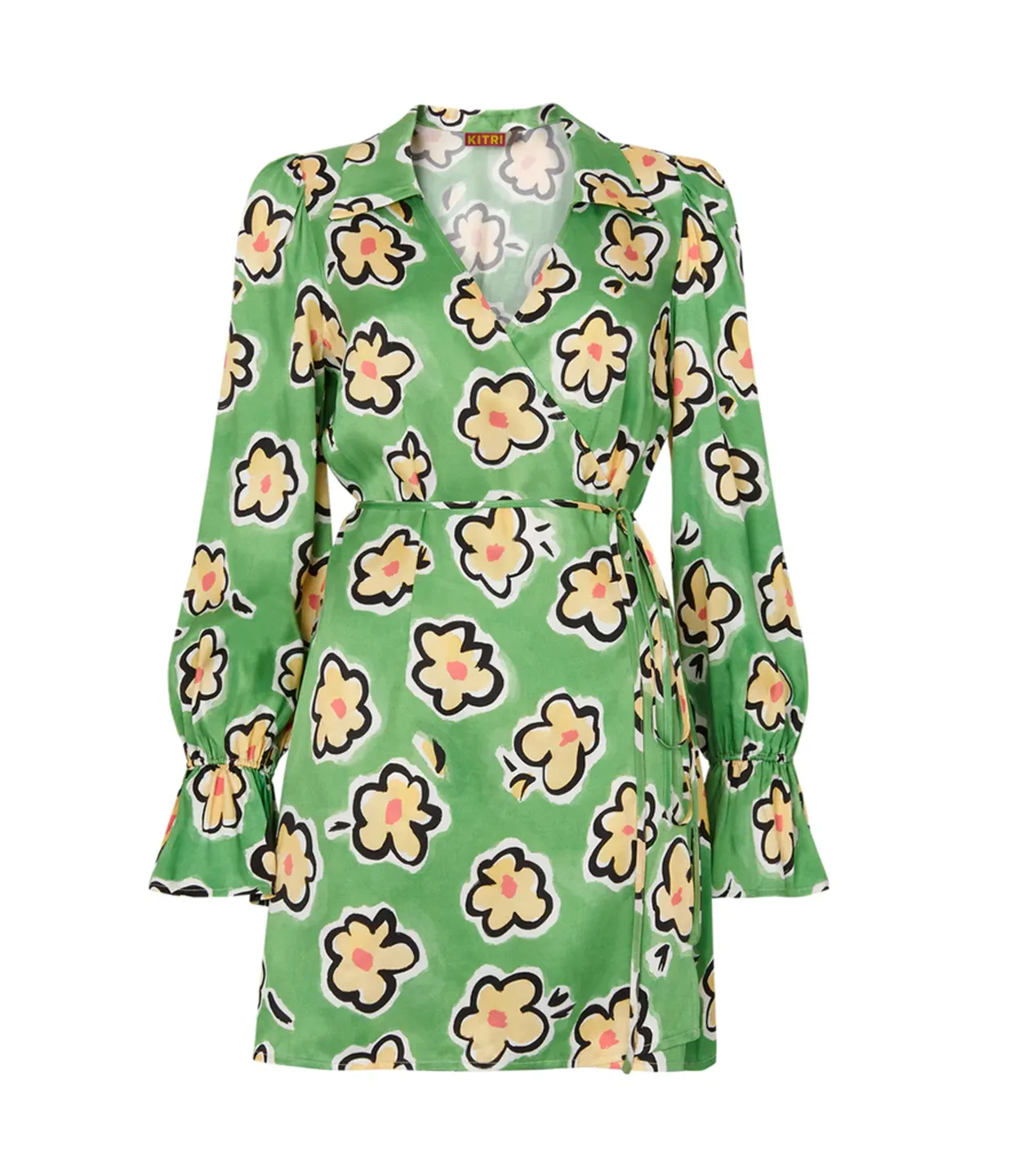 Diane Wrap Mini Dress in Green Painted Floral
