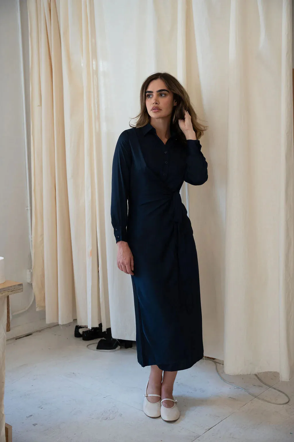Faux Wrap Shirt Dress