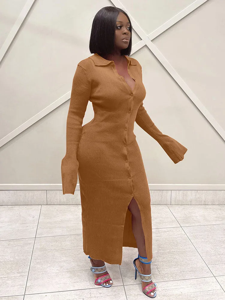 Flare Long Sleeve Shirt Maxi Dresses