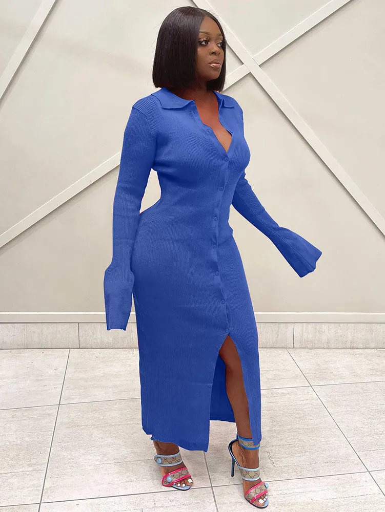 Flare Long Sleeve Shirt Maxi Dresses