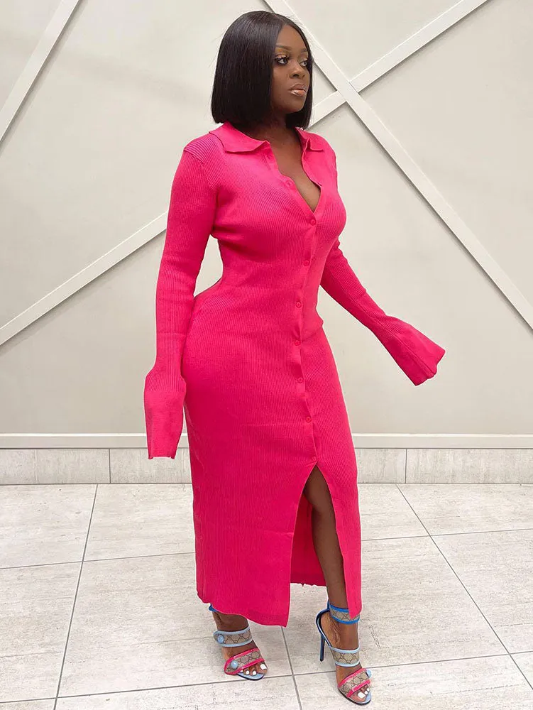 Flare Long Sleeve Shirt Maxi Dresses