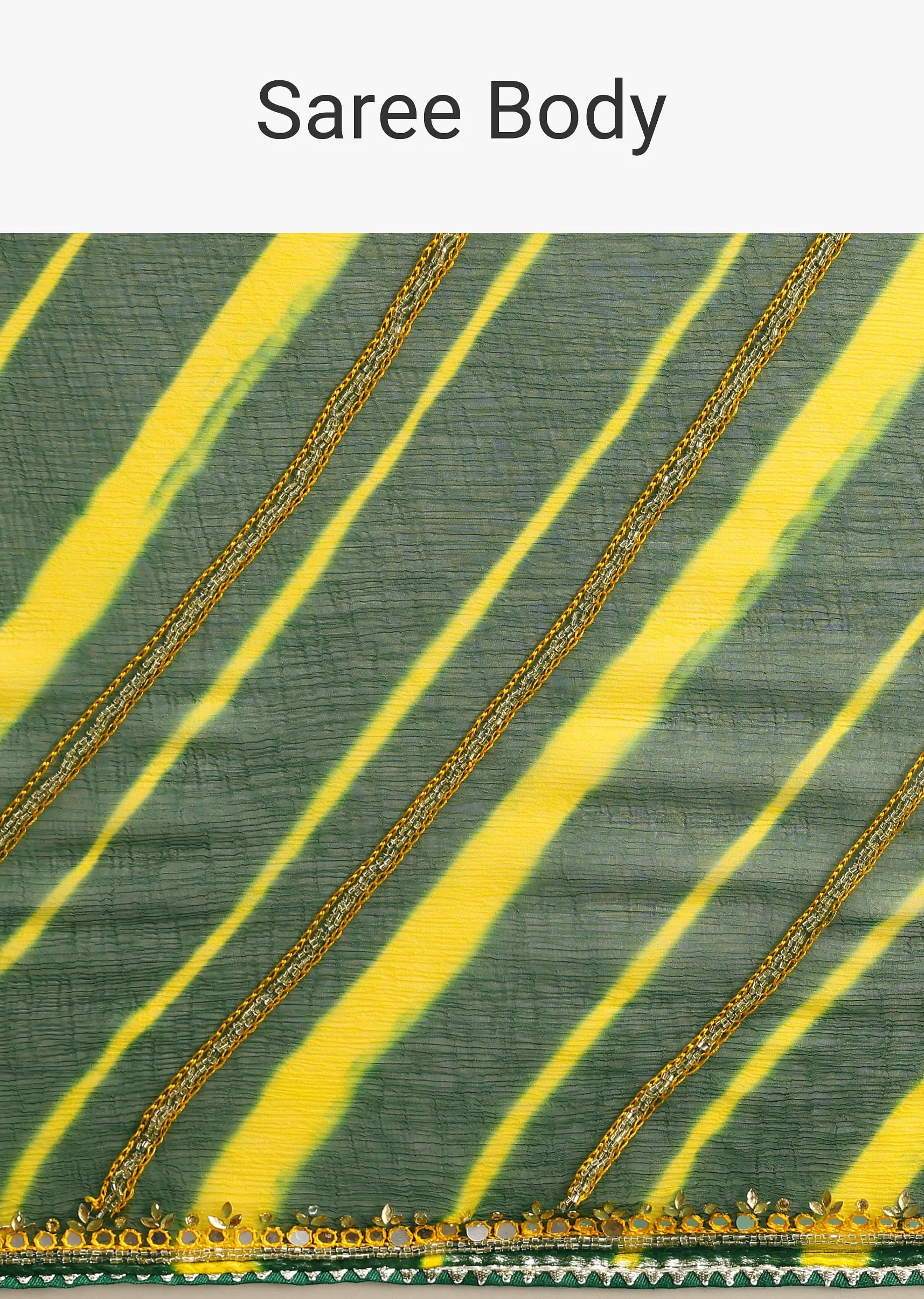Green Chiffon Leheriya Saree With Kundan Embroidered Border And Unstitched Blouse