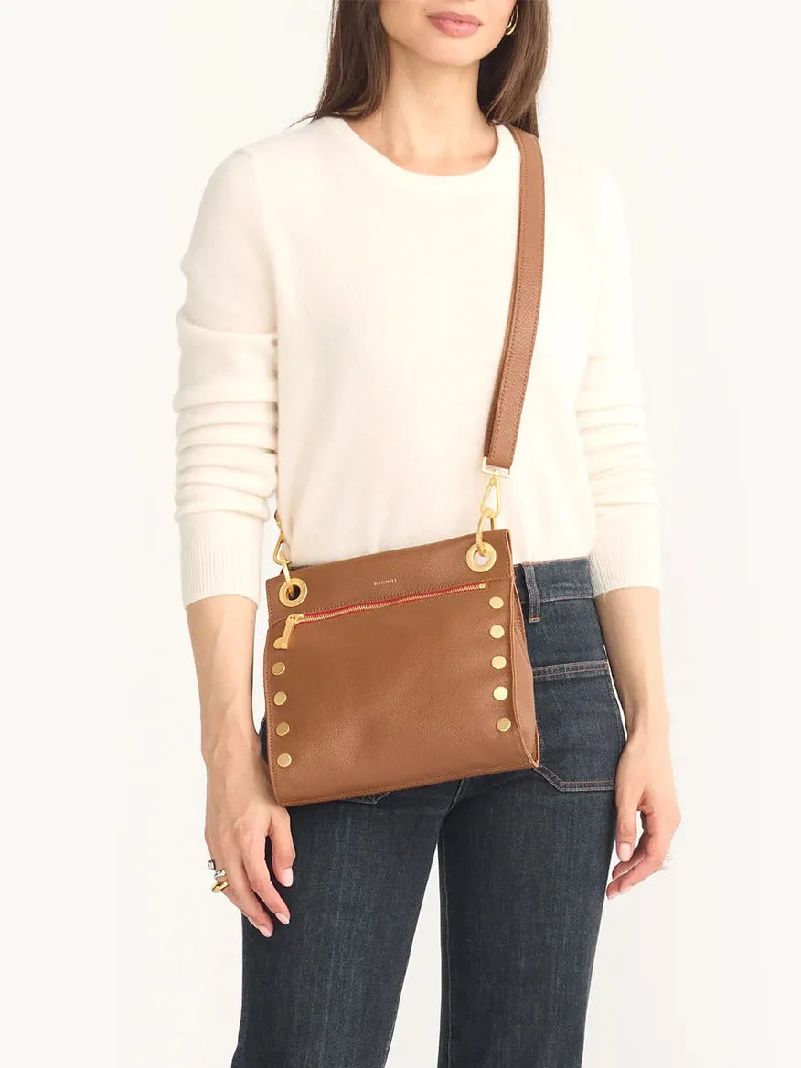 Hammitt Los Angeles Tony Medium Crossbody Bag in Mahogany Pebble w/Red Zip