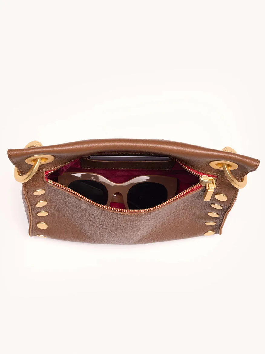 Hammitt Los Angeles Tony Medium Crossbody Bag in Mahogany Pebble w/Red Zip