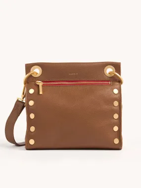 Hammitt Los Angeles Tony Medium Crossbody Bag in Mahogany Pebble w/Red Zip