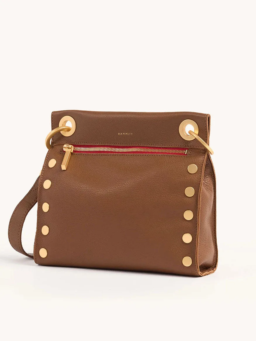 Hammitt Los Angeles Tony Medium Crossbody Bag in Mahogany Pebble w/Red Zip