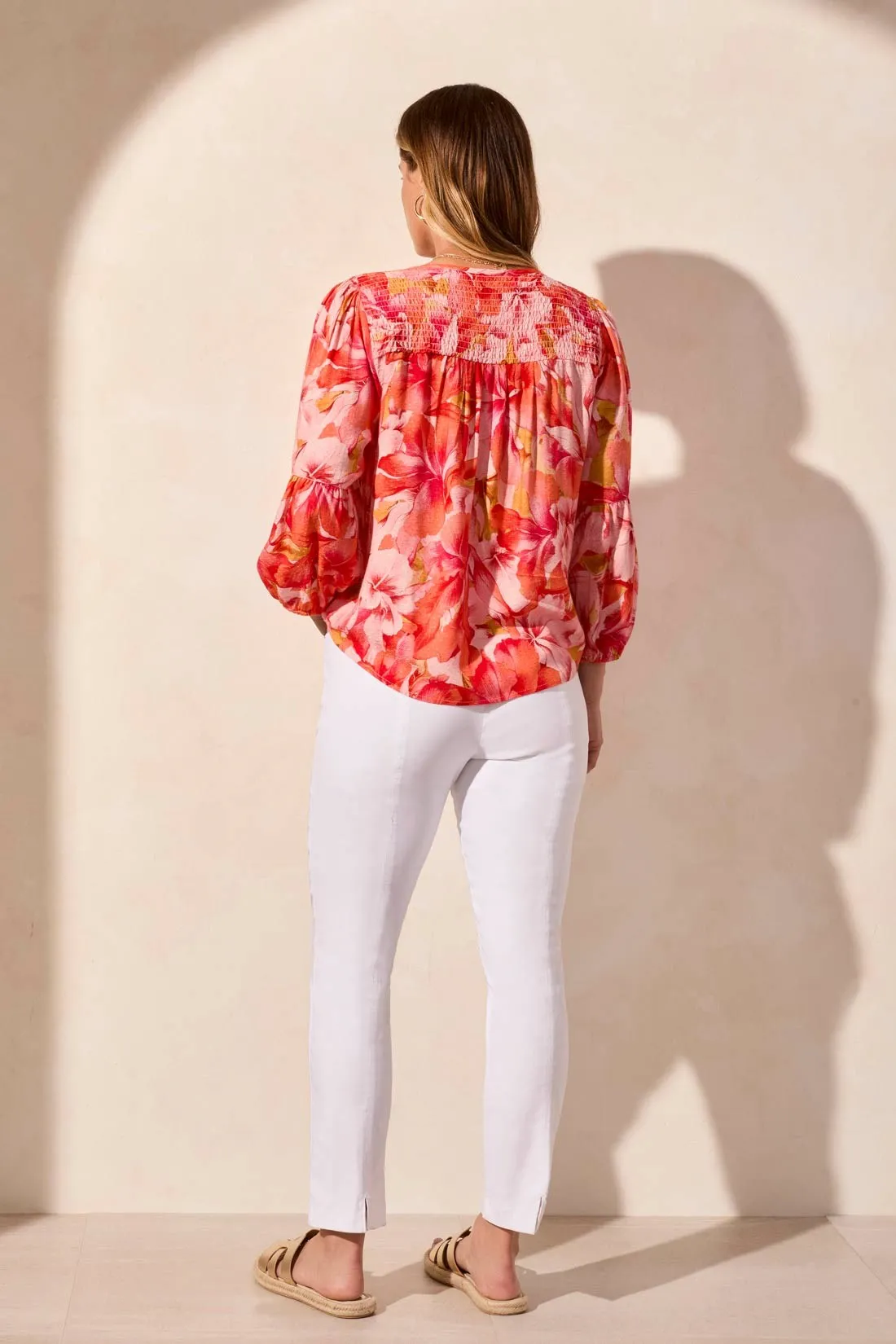 Jacquard Smocked 3/4 Sleeve Blouse