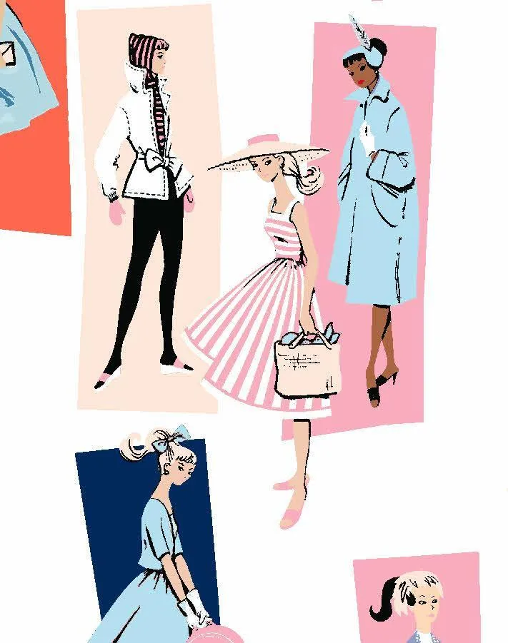 'Mod Shapes' Wallpaper by Barbie™ - Navy Pink