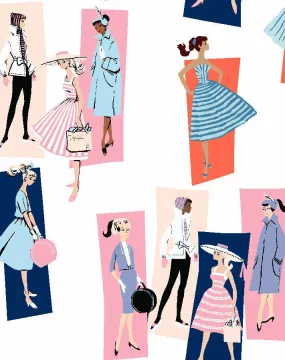 'Mod Shapes' Wallpaper by Barbie™ - Navy Pink