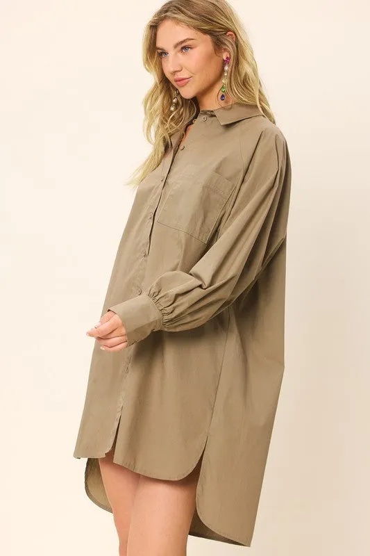 Olive Colorful Poplin Shirt Mini Dress