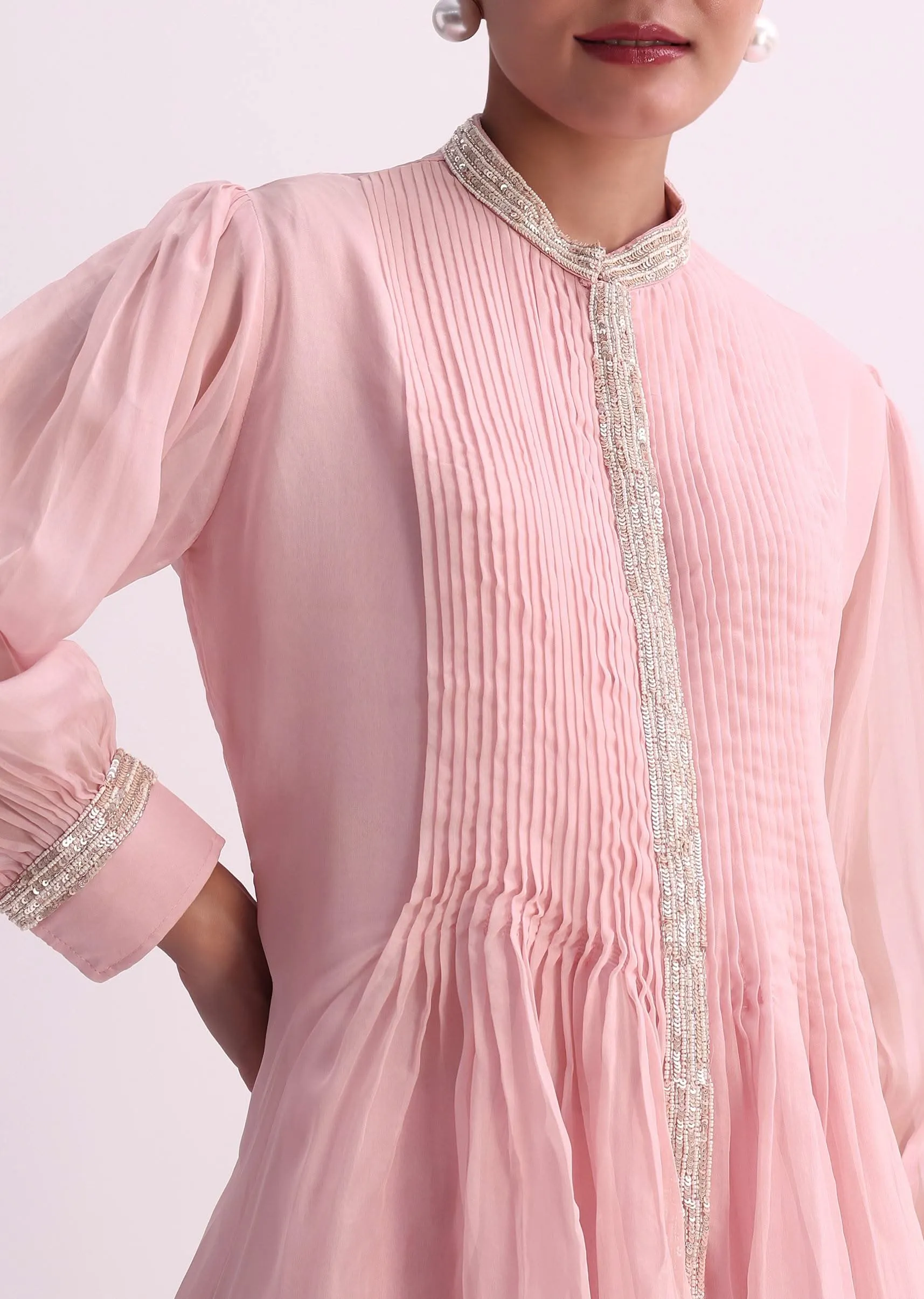 Pastel Pink Sequins And Moti Embroidered Sharara Set