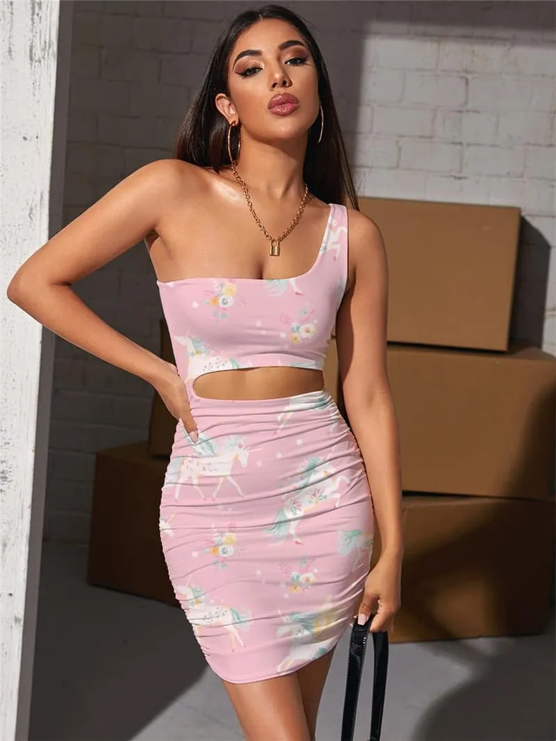 Unicorn Dresses Women Animal Hollow out Dresses Flower Halter Sleeveless Harajuku 3d Print