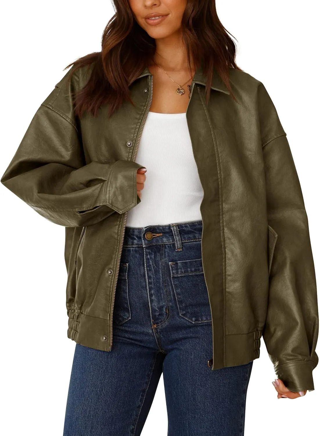 Women's Faux Leather Coat, so cozy