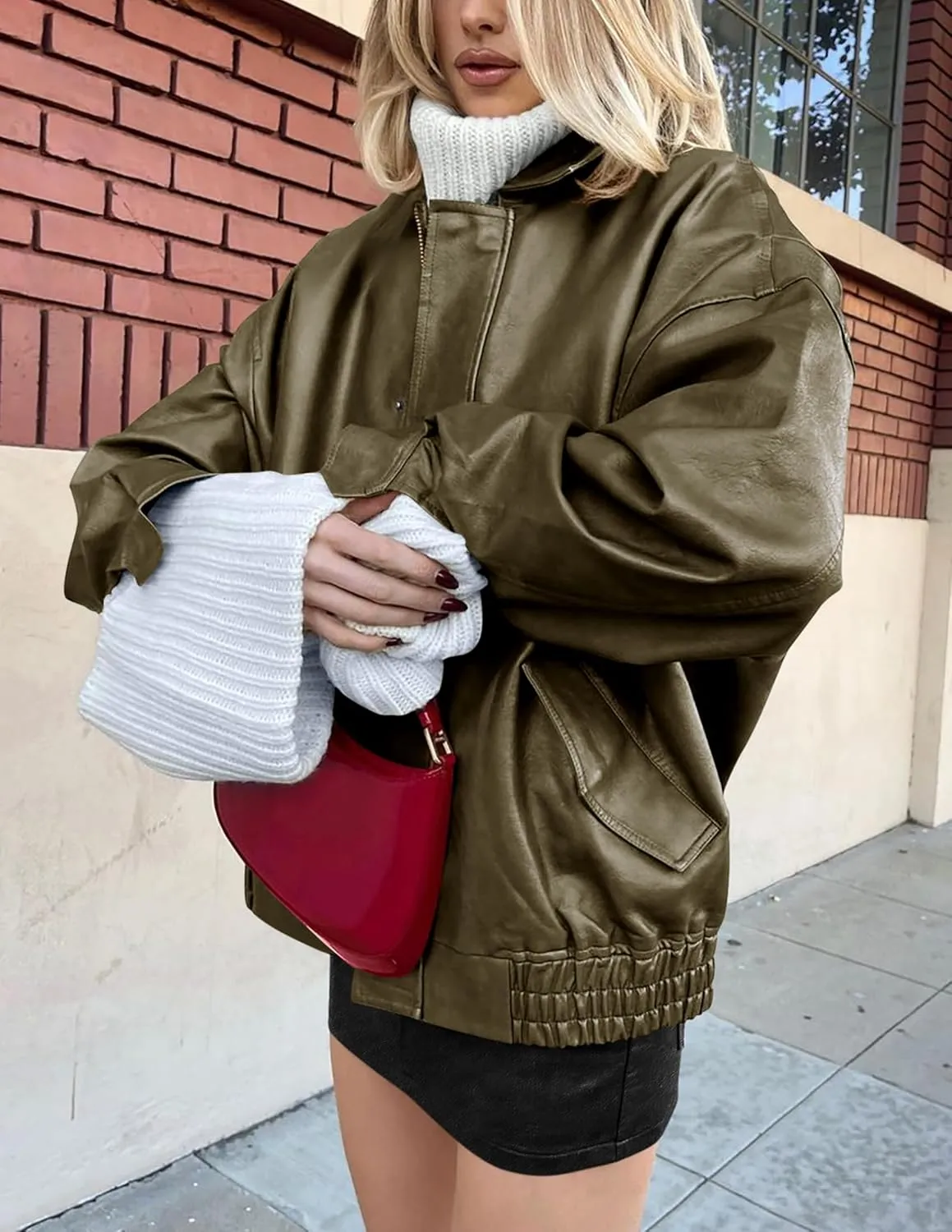 Women's Faux Leather Coat, so cozy