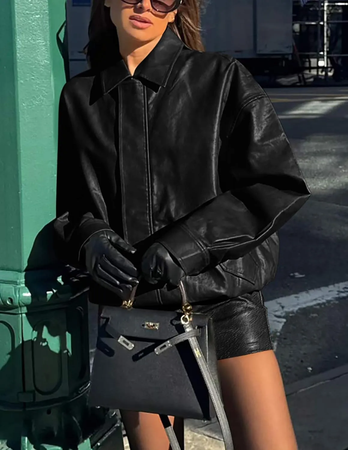 Women's Faux Leather Coat, so cozy