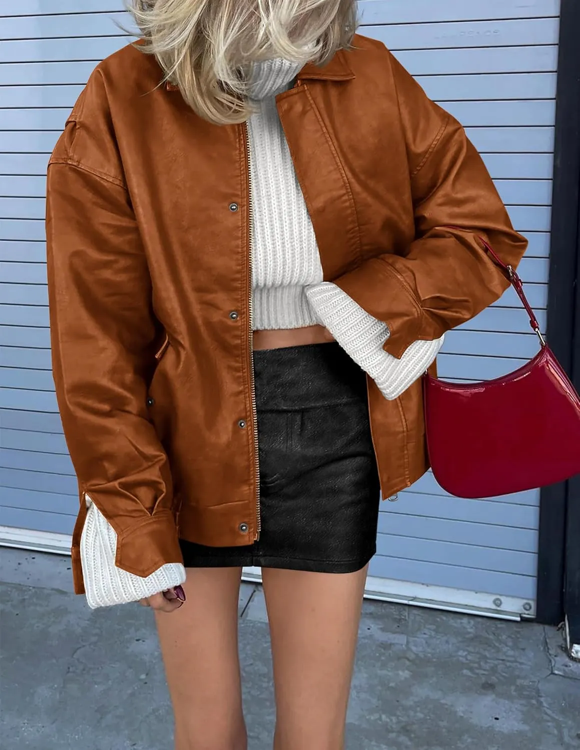 Women's Faux Leather Coat, so cozy