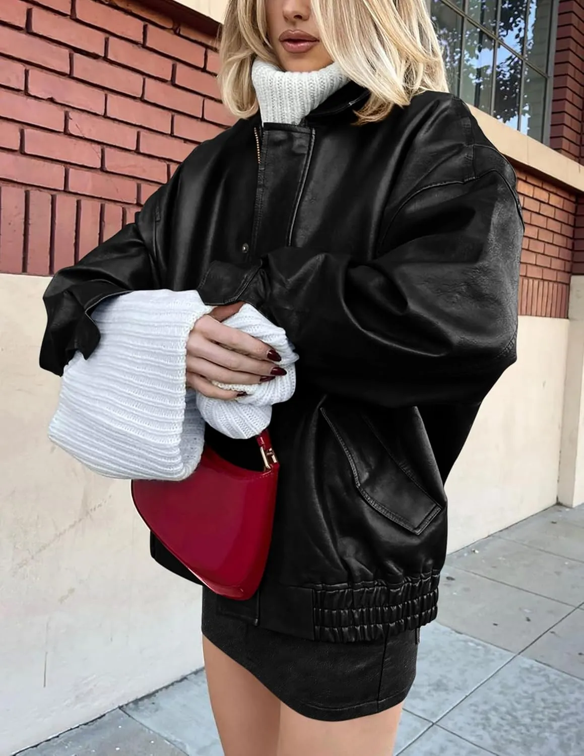 Women's Faux Leather Coat, so cozy