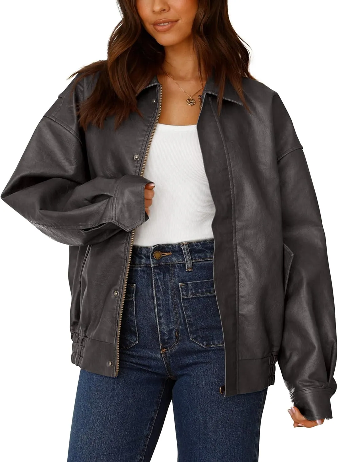 Women's Faux Leather Coat, so cozy