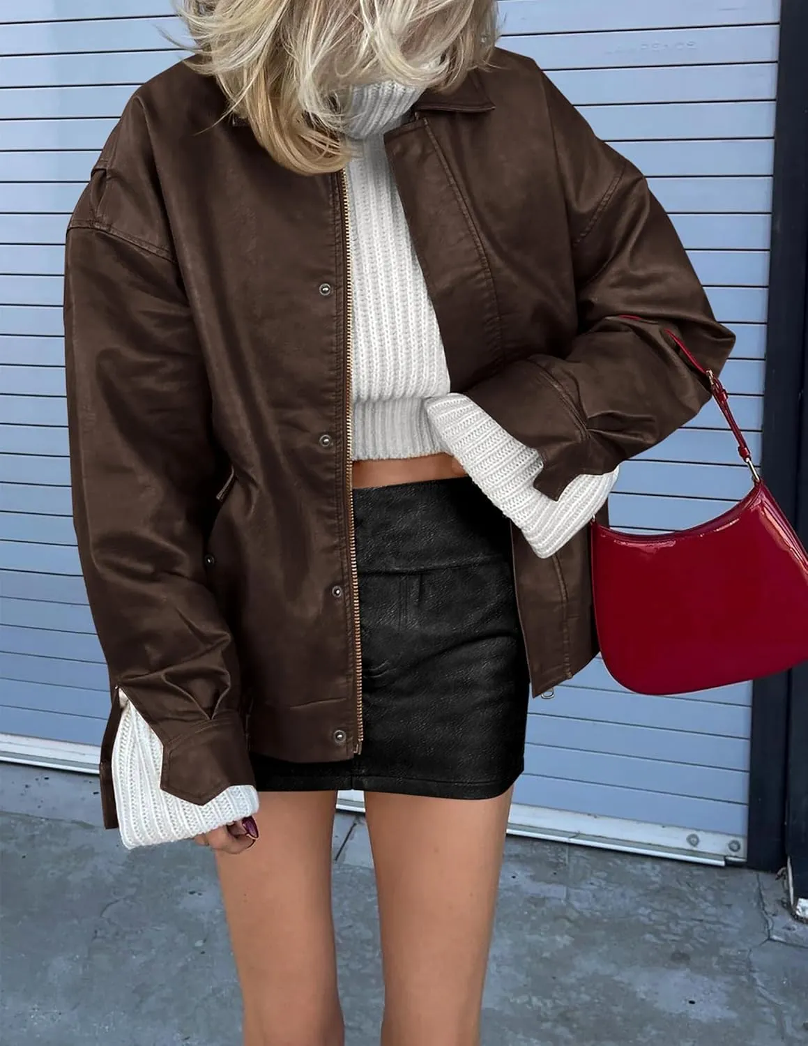 Women's Faux Leather Coat, so cozy