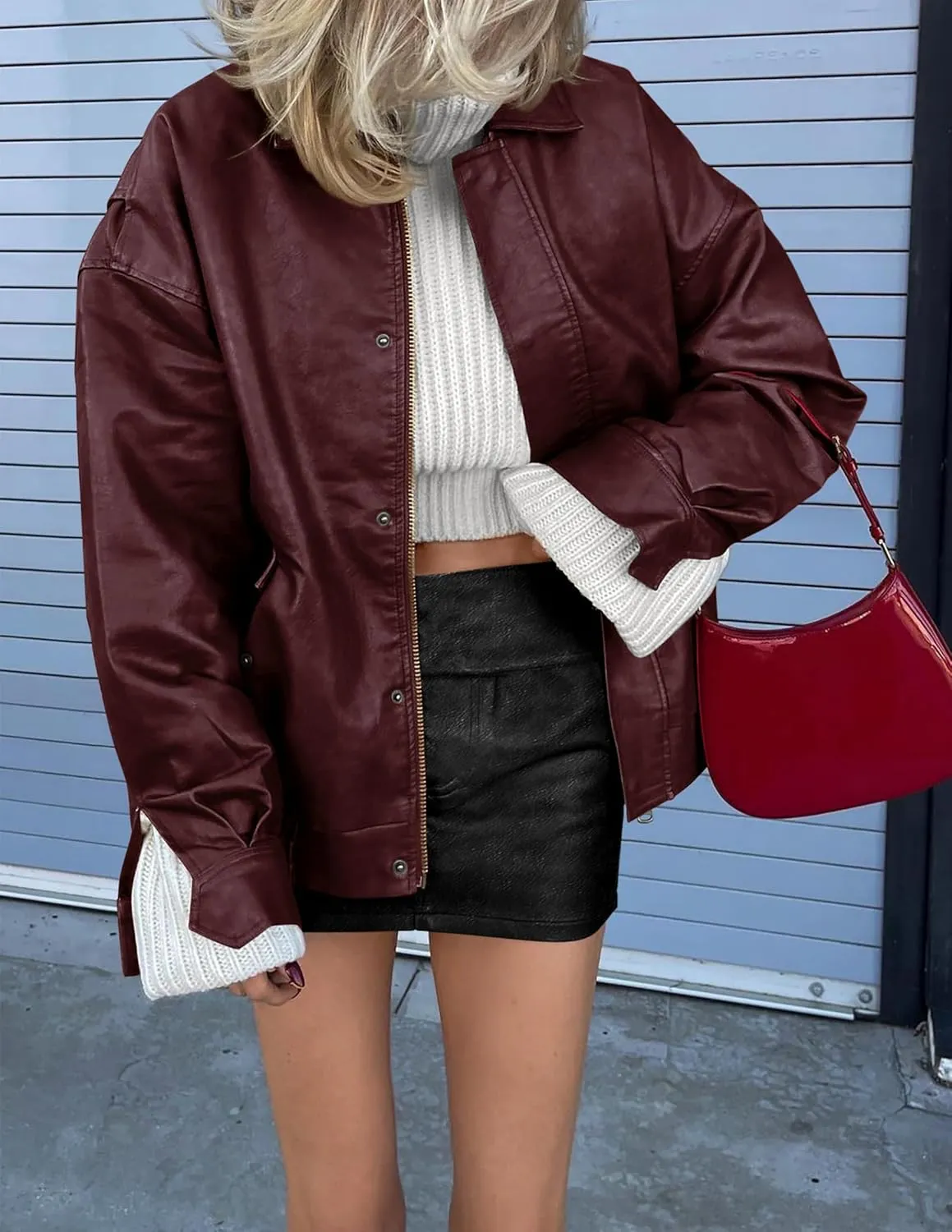 Women's Faux Leather Coat, so cozy