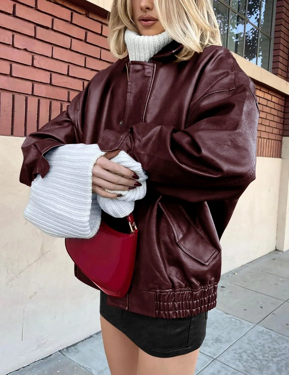 Women's Faux Leather Coat, so cozy