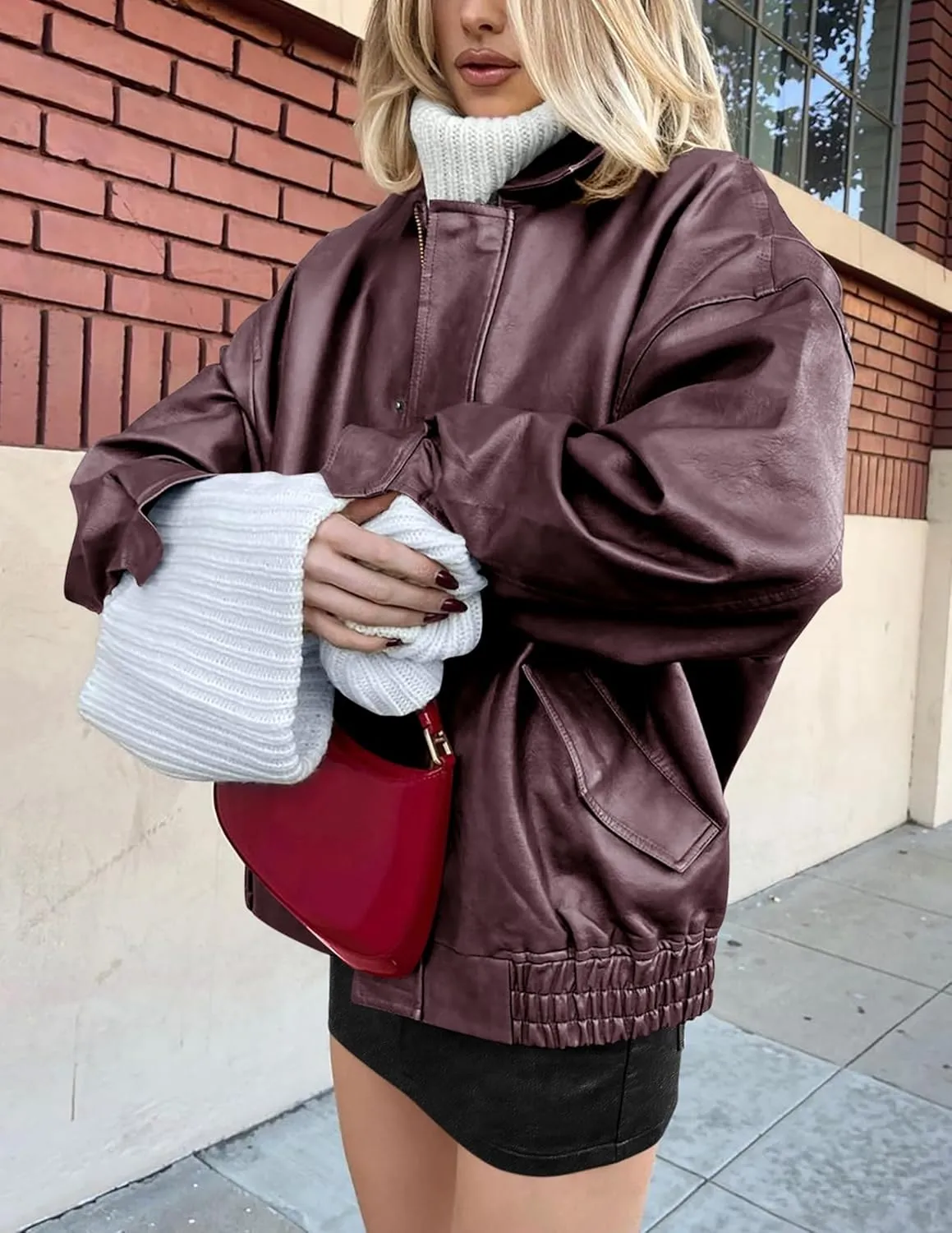 Women's Faux Leather Coat, so cozy