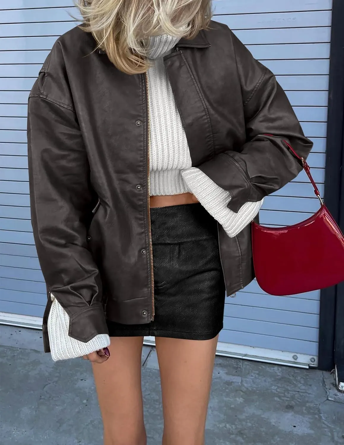 Women's Faux Leather Coat, so cozy