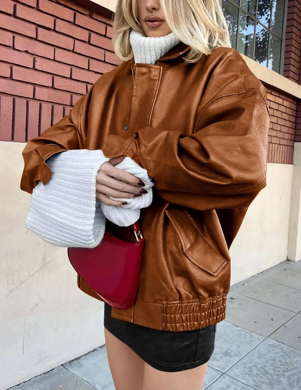 Women's Faux Leather Coat, so cozy