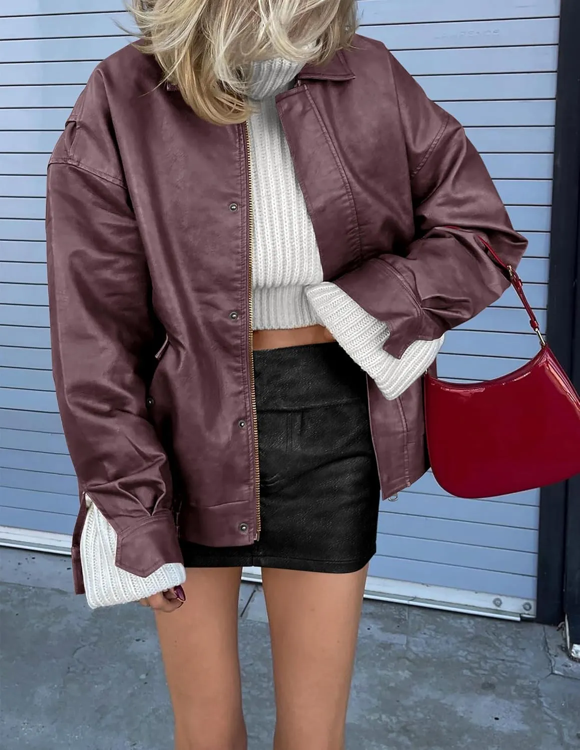 Women's Faux Leather Coat, so cozy