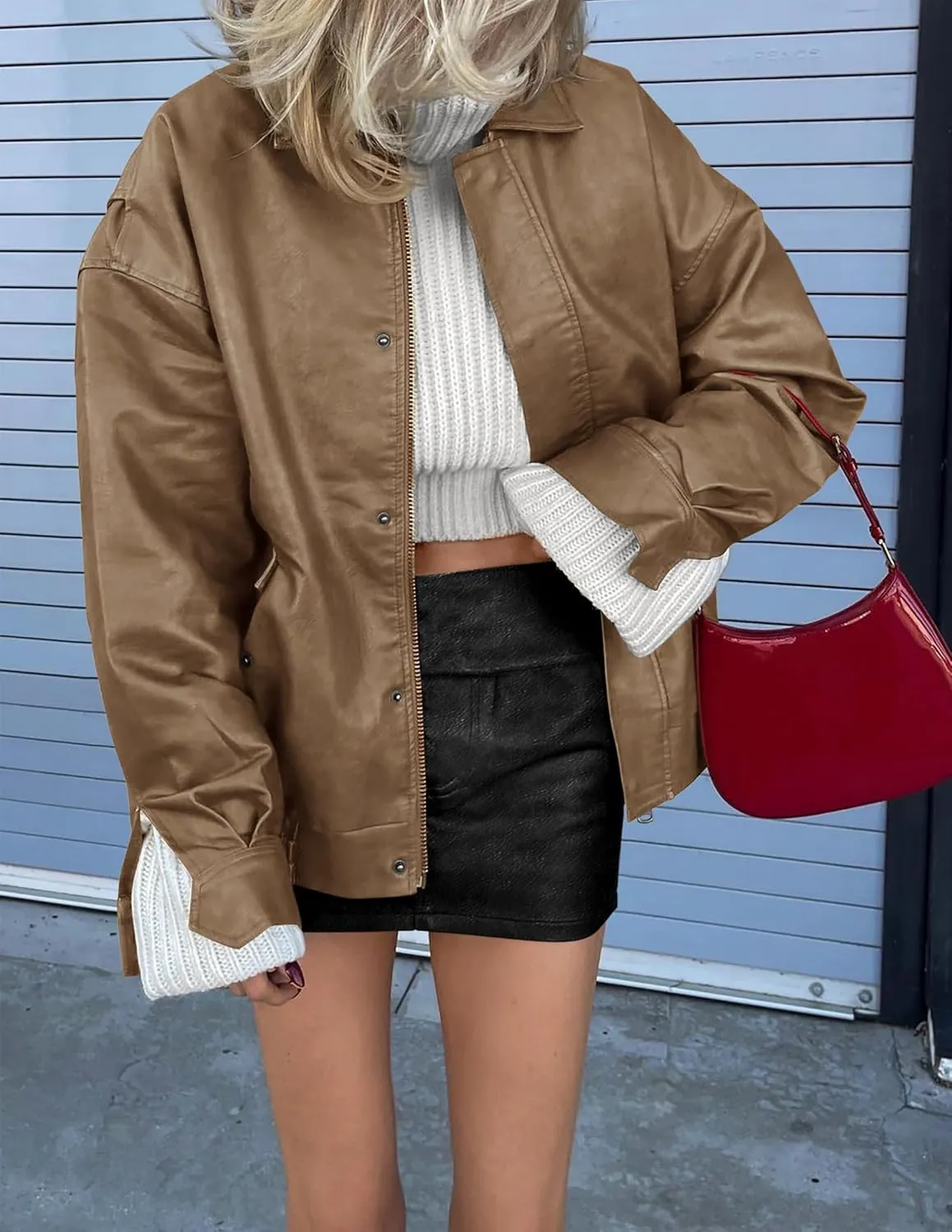Women's Faux Leather Coat, so cozy