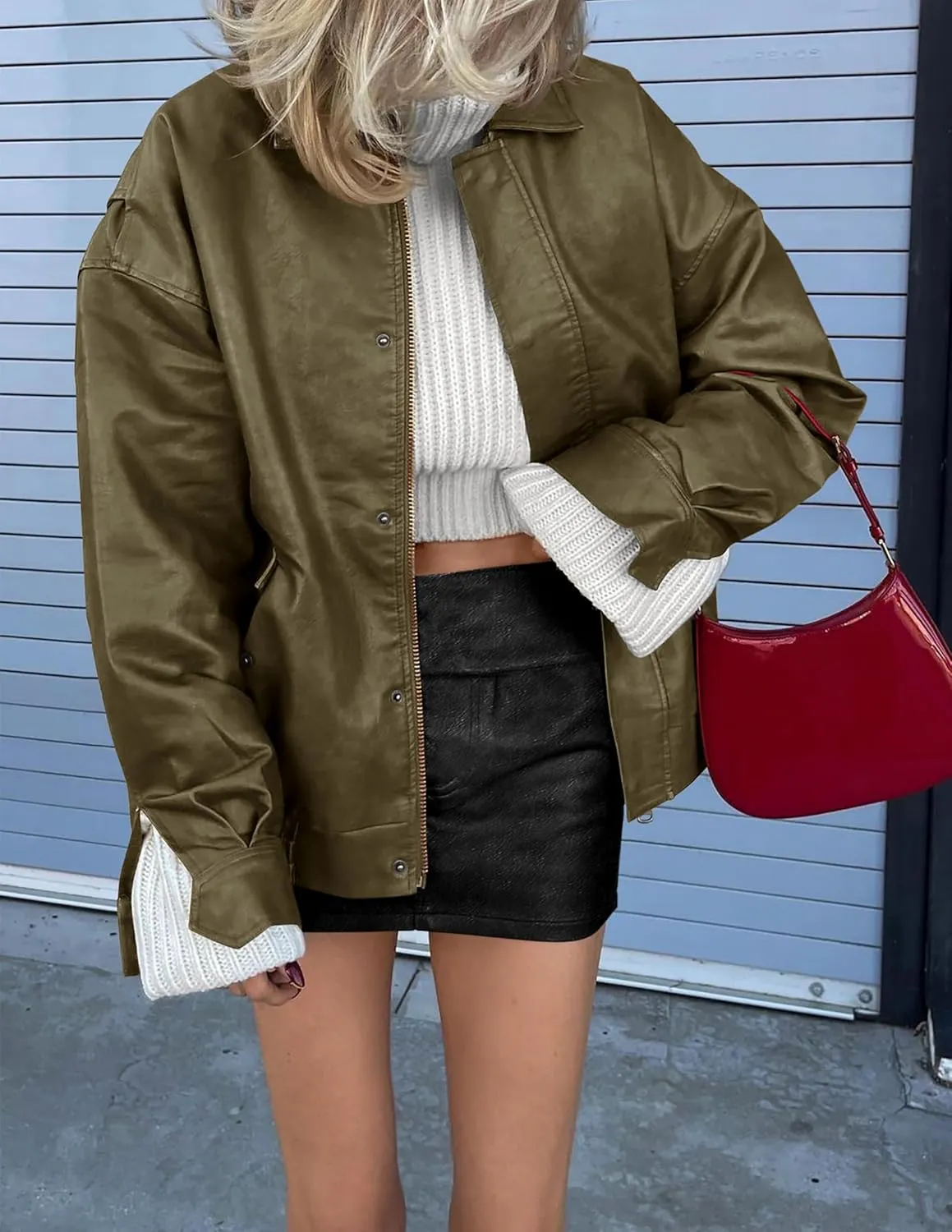 Women's Faux Leather Coat, so cozy