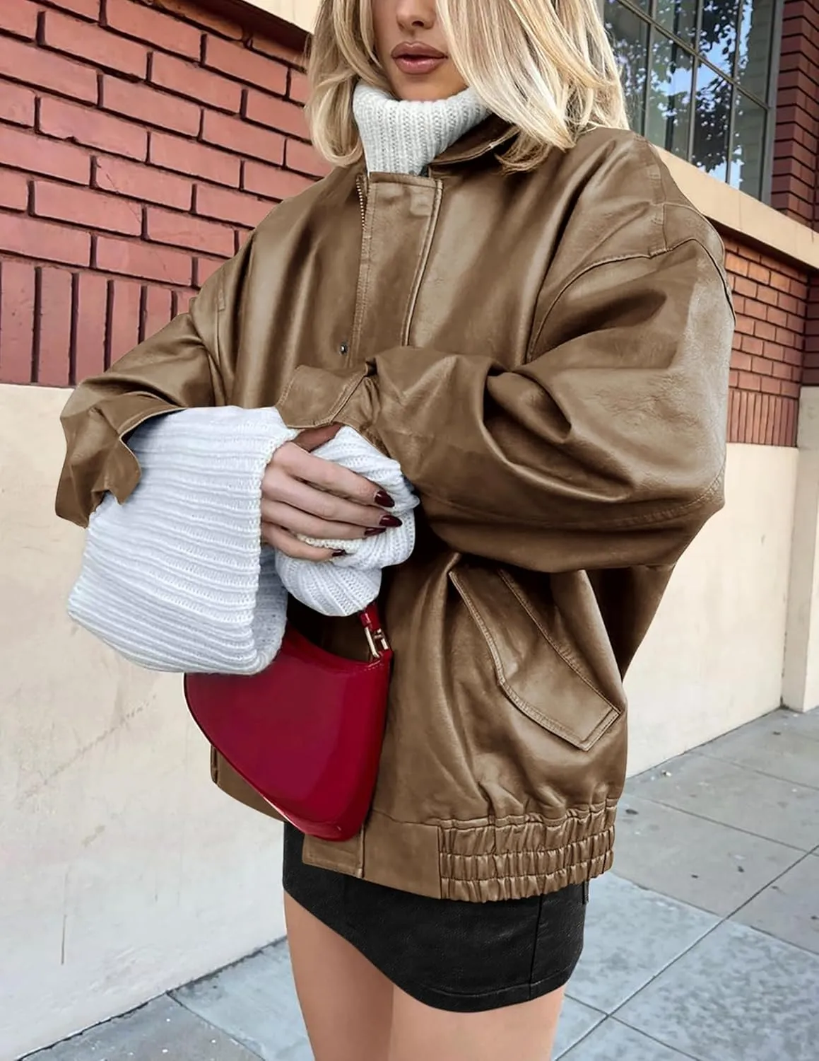 Women's Faux Leather Coat, so cozy