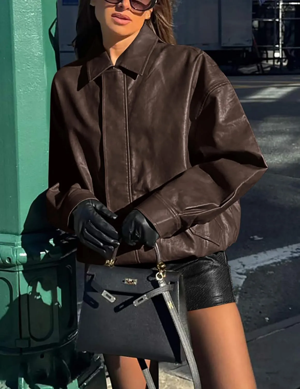 Women's Faux Leather Coat, so cozy