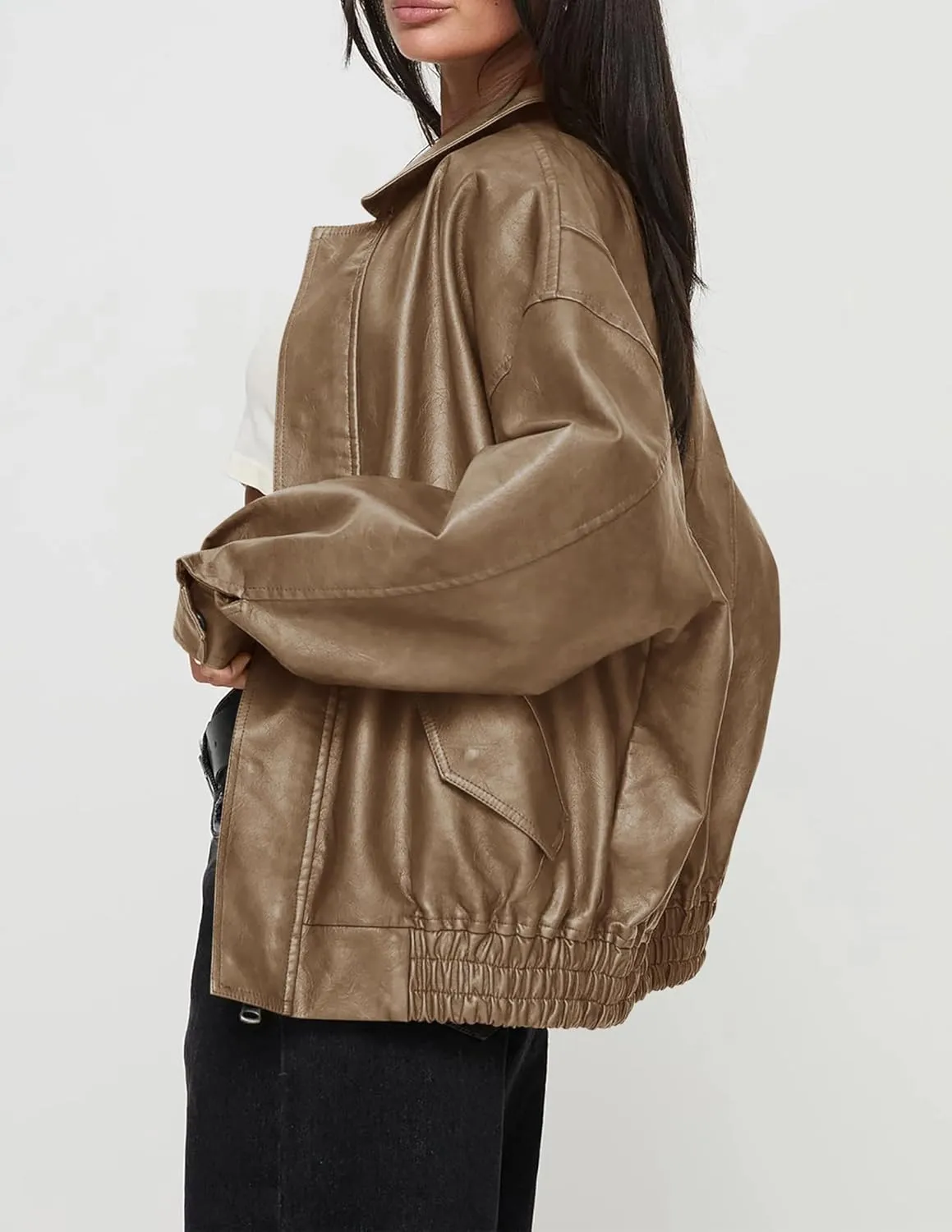 Women's Faux Leather Coat, so cozy